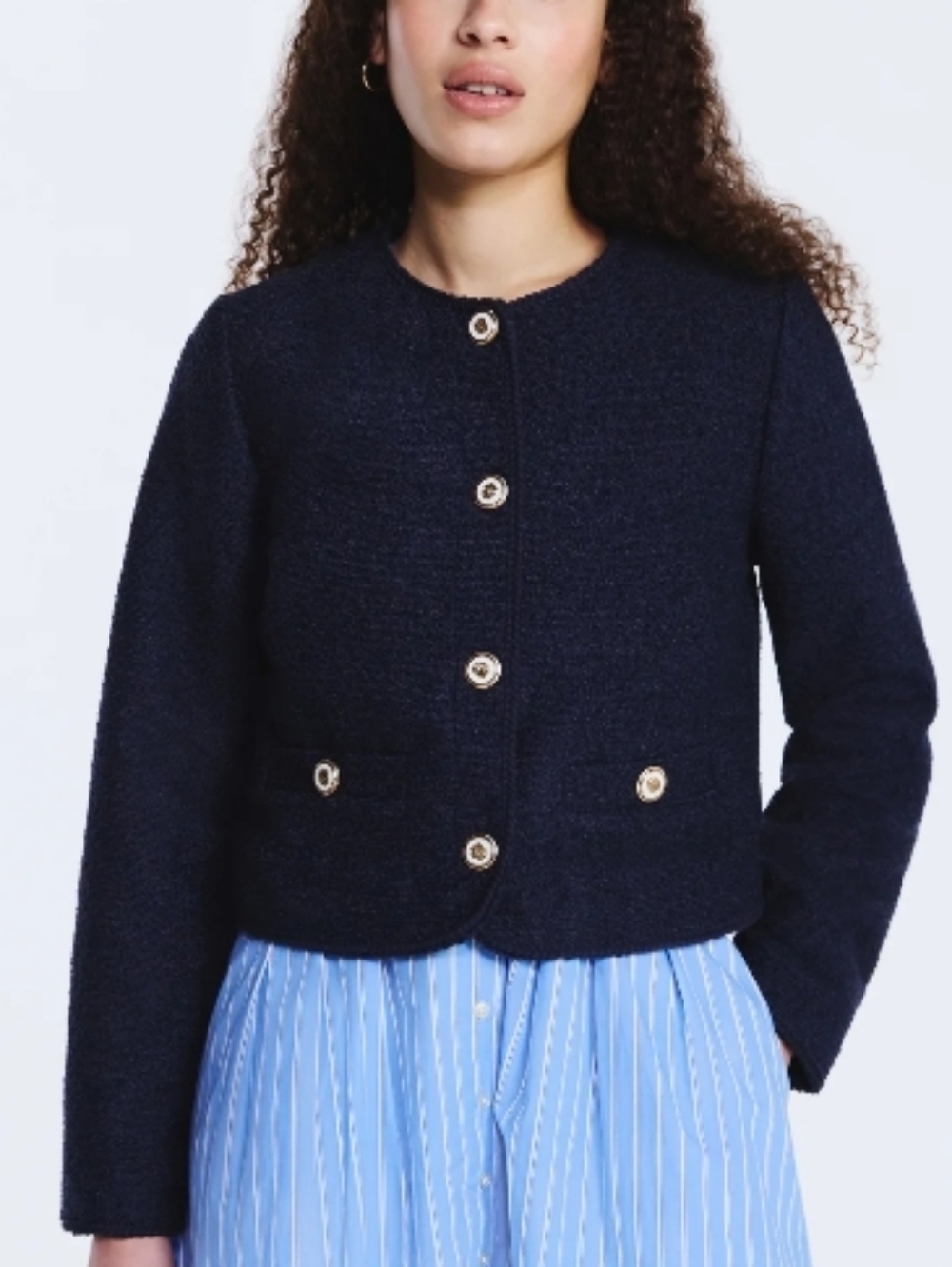 Free Assembly Classic Navy Bouclé Nubby Snap Button Jacket XXL